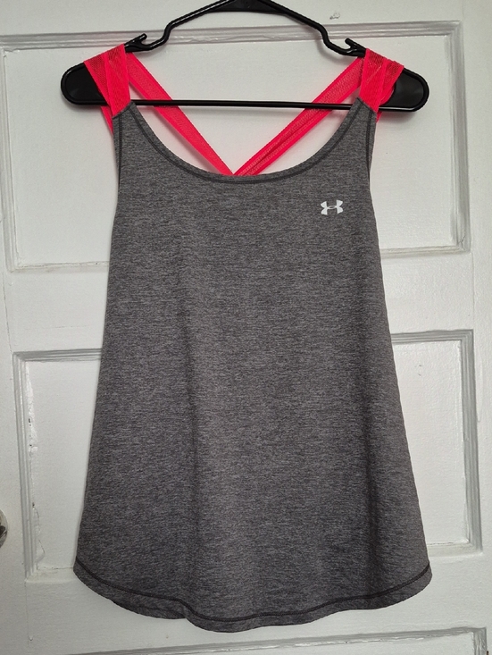 Under Armour Tops - Under Armour Gray Tank with Bright Neon Hot Pink Crossback Straps XL